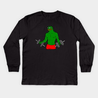 Swole Pepe Curling Kids Long Sleeve T-Shirt